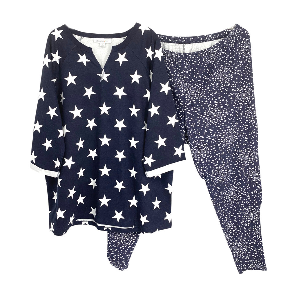 Dreams & Co. Plus Sz 22/24 Navy Blue Stars Constellation 2 Pc Knit PJ Lounge Set